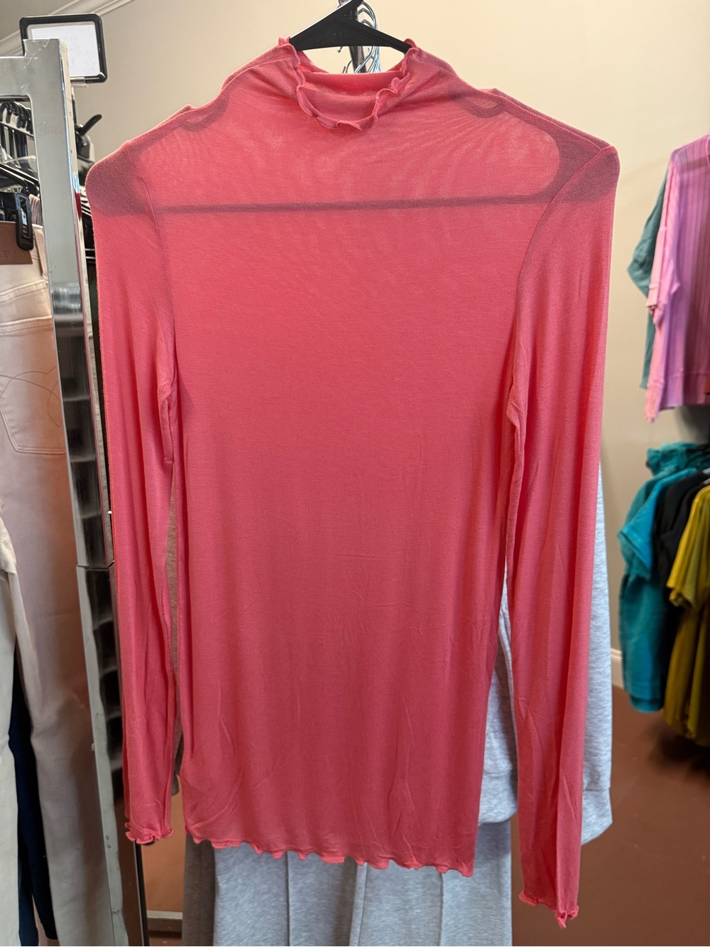 Zenana Outfitters Coral Pink Mock Neck Long Sleeve Top